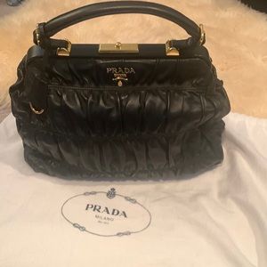 Authentic, New with tag/authenticity card, Prada Gaufre black leather handbag